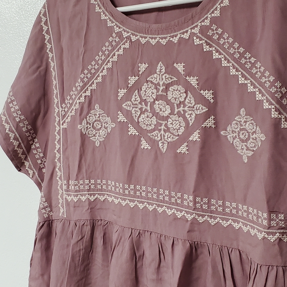 Embroidered Detail Top with Ruffle